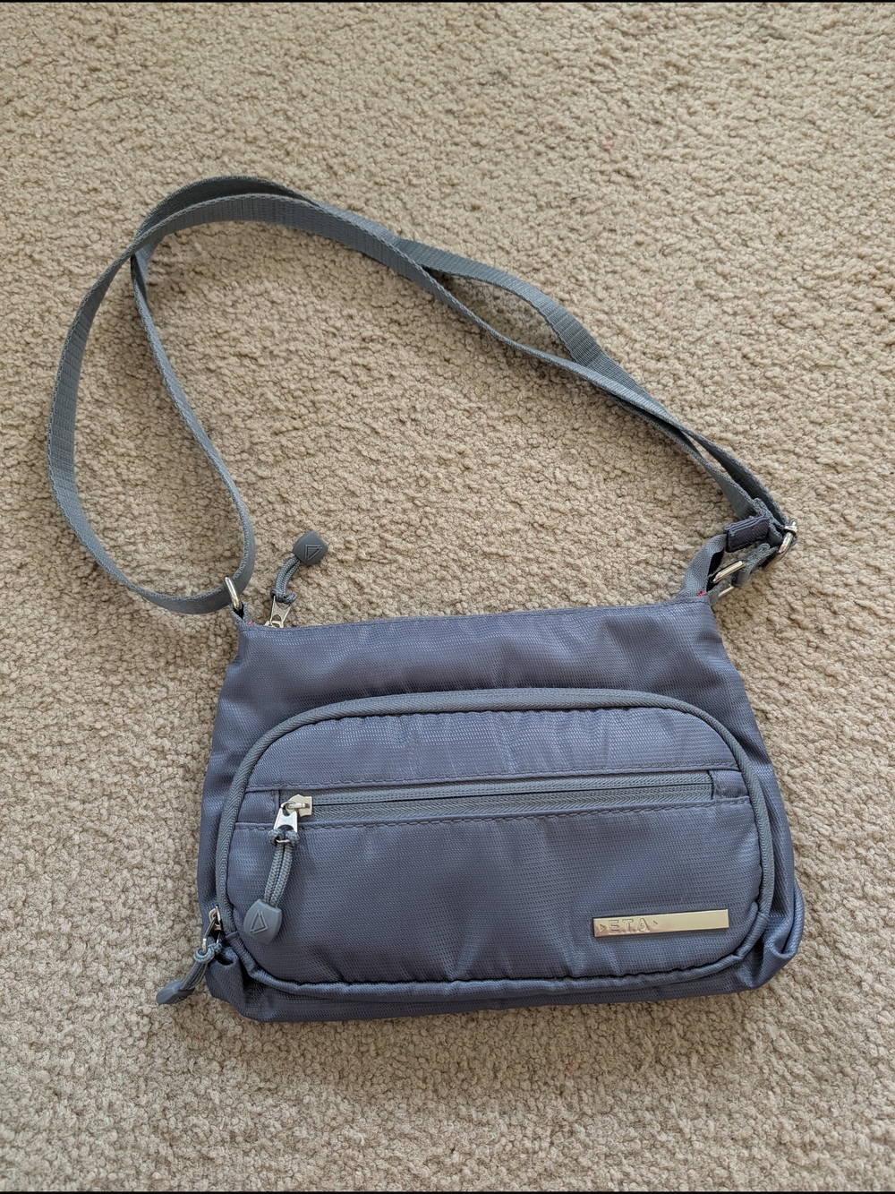 E.T.A Gray Crossbody Bag with Front Zip Pocket